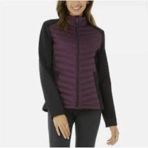 32 Degrees Quilted Puffer Hybrid Jacket in Plum and Black Small